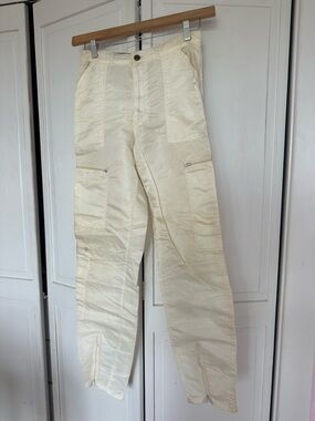 Vintage 1980s Panno d’Or Cream Parachute Nylon Pants Unisex Size 30 Ankle Zips